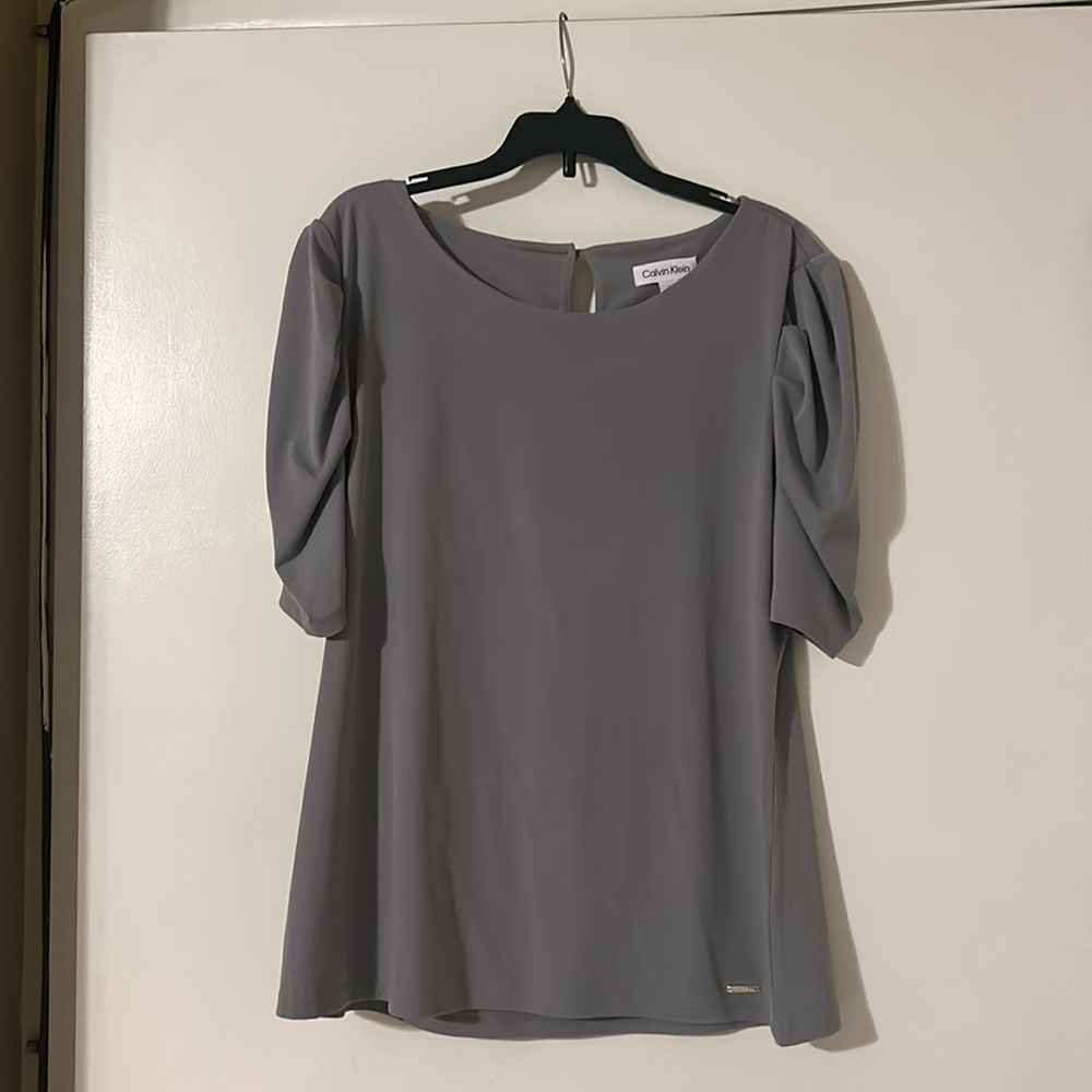 Calvin Klein Gray Puff Sleeve Blouse